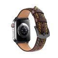 For  Apple Watch Series 5 44mm Colorful Sewing Thread Leather Watch Band(Dark Brown)