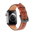 For  Apple Watch Series 5 44mm Colorful Sewing Thread Leather Watch Band(Brown)