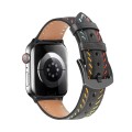 For Apple Watch Series 3 42mm Colorful Sewing Thread Leather Watch Band(Black)