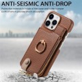 For iPhone 15 Pro Litchi Leather Oil Edge Ring Zipper Wallet Back Phone Case(Brown)