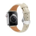 For Apple Watch SE 2023 44mm Plain Leather Butterfly Buckle Watch Band(Beige+Silver)