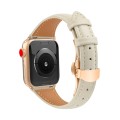 For Apple Watch SE 2023 44mm Plain Leather Butterfly Buckle Watch Band(Beige+Rose Gold)