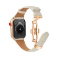 For Apple Watch SE 2023 44mm Plain Leather Butterfly Buckle Watch Band(Beige+Rose Gold)