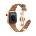 For Apple Watch SE 2023 40mm Plain Leather Butterfly Buckle Watch Band(Dark Brown+Rose Gold)