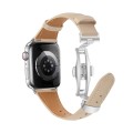 For Apple Watch Series 9 41mm Plain Leather Butterfly Buckle Watch Band(Apricot+Silver)