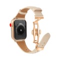 For Apple Watch Ultra 49mm Plain Leather Butterfly Buckle Watch Band(Apricot+Rose Gold)