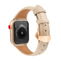 For Apple Watch Series 6 44mm Plain Leather Butterfly Buckle Watch Band(Apricot+Rose Gold)