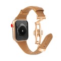 For Apple Watch Series 6 44mm Plain Leather Butterfly Buckle Watch Band(Brown+Rose Gold)