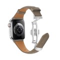 For Apple Watch Series 4 44mm Plain Leather Butterfly Buckle Watch Band(Gray+Silver)