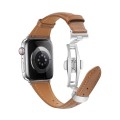 For Apple Watch Series 3 38mm Plain Leather Butterfly Buckle Watch Band(Dark Brown+Silver)