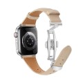 For Apple Watch Series 3 42mm Plain Leather Butterfly Buckle Watch Band(Apricot+Silver)