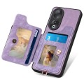 For Honor 90 Retro Skin-feel Ring Multi-card RFID Wallet Phone Case(Purple)