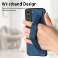 For Samsung Galaxy S21 FE 5G Retro Wristband Holder Leather Back Phone Case(Blue)