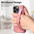 For iPhone 15 Plus Retro Wristband Holder Leather Back Phone Case(Pink)