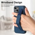 For iPhone 14 Plus Retro Wristband Holder Leather Back Phone Case(Blue)