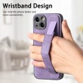 For iPhone 14 Plus Retro Wristband Holder Leather Back Phone Case(Purple)