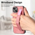For iPhone 14 Plus Retro Wristband Holder Leather Back Phone Case(Pink)