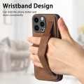 For iPhone 14 Pro Retro Wristband Holder Leather Back Phone Case(Brown)