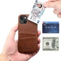 For iPhone 15 Suteni Calf Texture Back Cover Phone Case with Card Slots(Brown)