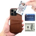 For iPhone 15 Pro Suteni Calf Texture Back Cover Phone Case with Card Slots(Brown)