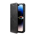 For iPhone 15 Pro Suteni Calf Texture Horizontal Flip Leather Phone Case(Black)