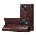For iPhone 15 Suteni Baroque Calf Texture Buckle Wallet Leather Phone Case(Brown)