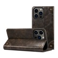 For iPhone 15 Pro Suteni Baroque Calf Texture Buckle Wallet Leather Phone Case(Black)