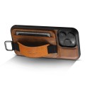 For iPhone 15 Pro Suteni H13 Card Wallet Wrist Strap Holder PU Phone Case(Brown)