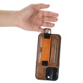 For iPhone 15 Pro Suteni H13 Card Wallet Wrist Strap Holder PU Phone Case(Brown)