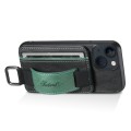 For iPhone 15 Plus Suteni H13 Card Wallet Wrist Strap Holder PU Phone Case(Black)