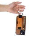 For iPhone 15 Plus Suteni H13 Card Wallet Wrist Strap Holder PU Phone Case(Brown)