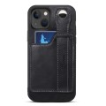 For iPhone 15 SUTENI H12 Wrist Strap Leather Back Phone Case with Card Slot(Black)