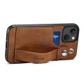 For iPhone 15 SUTENI H12 Wrist Strap Leather Back Phone Case with Card Slot(Brown)