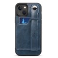 For iPhone 15 SUTENI H12 Wrist Strap Leather Back Phone Case with Card Slot(Blue)