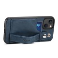 For iPhone 15 SUTENI H12 Wrist Strap Leather Back Phone Case with Card Slot(Blue)