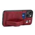 For iPhone 15 SUTENI H12 Wrist Strap Leather Back Phone Case with Card Slot(Red)