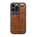 For iPhone 15 Pro SUTENI H12 Wrist Strap Leather Back Phone Case with Card Slot(Brown)