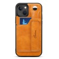 For iPhone 15 Plus SUTENI H12 Wrist Strap Leather Back Phone Case with Card Slot(Khaki)