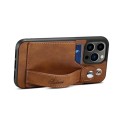 For iPhone 15 Pro Max SUTENI H12 Wrist Strap Leather Back Phone Case with Card Slot(Brown)