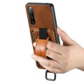 For Sony Xperia 5 V Suteni H13 Card Wallet Wrist Strap Holder PU Phone Case(Brown)