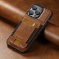 For iPhone 15 Pro Suteni H03 Oil Wax Leather Wallet Stand Back Phone Case(Brown)