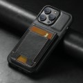 For iPhone 14 Pro Max Suteni H03 Oil Wax Leather Wallet Stand Back Phone Case(Black)