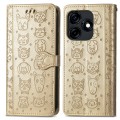 For Tecno Camon 18i Cat and Dog Embossed Leather Phone Case(Gold)