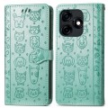 For Tecno Camon 18i Cat and Dog Embossed Leather Phone Case(Green)