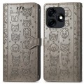 For Tecno Camon 18i Cat and Dog Embossed Leather Phone Case(Gray)