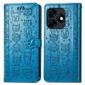 For Tecno Camon 18P Cat and Dog Embossed Leather Phone Case(Blue)
