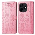 For Tecno Camon 18P Cat and Dog Embossed Leather Phone Case(Pink)