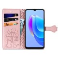 For Tecno Camon 18P Cat and Dog Embossed Leather Phone Case(Rose Gold)