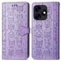 For Tecno Camon 18P Cat and Dog Embossed Leather Phone Case(Purple)
