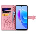 For Tecno Camon 18 Cat and Dog Embossed Leather Phone Case(Pink)